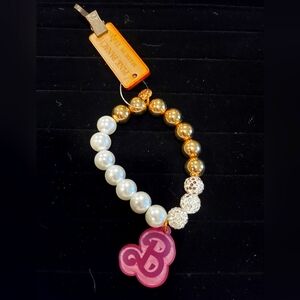 Pink Pinache Barbie Gold and Pearl Beaded Bracelet with Bling NWT